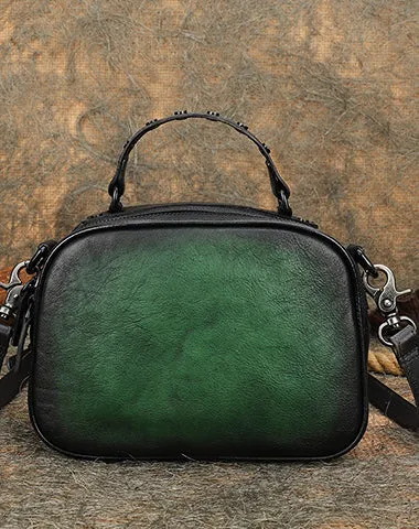 Vintage Brown Leather Womens Around Handbag Shoulder Bags Crossbody Purse for Women