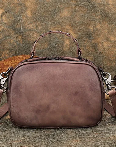 Vintage Brown Leather Womens Around Handbag Shoulder Bags Crossbody Purse for Women
