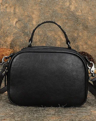 Vintage Brown Leather Womens Around Handbag Shoulder Bags Crossbody Purse for Women