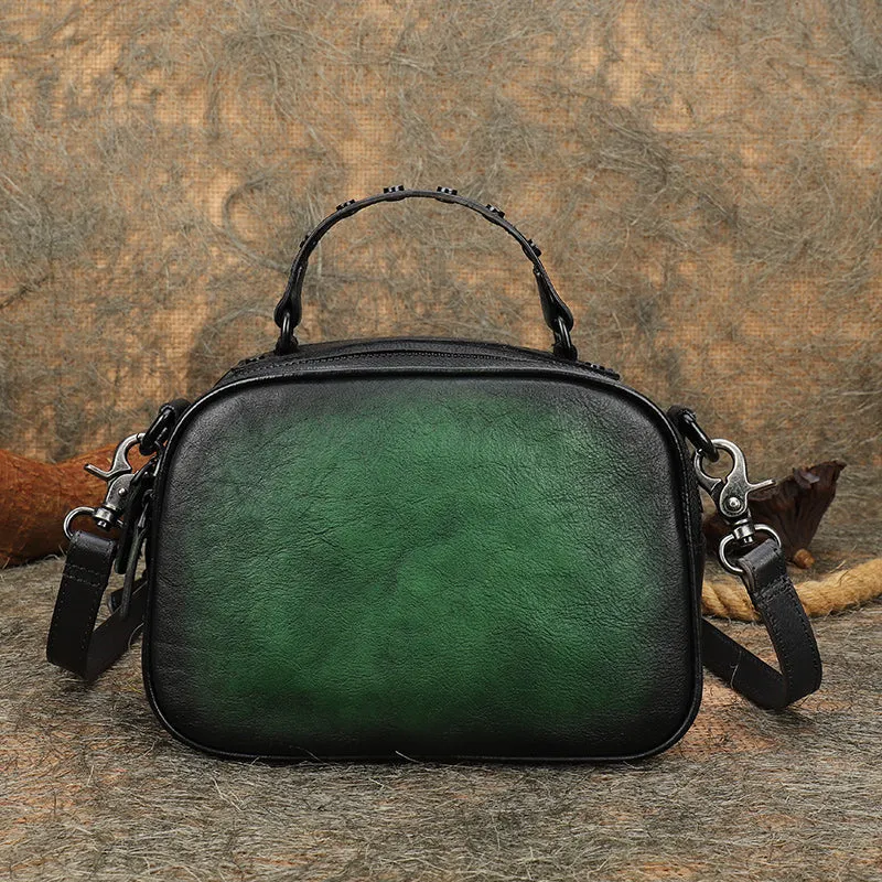 Vintage Brown Leather Womens Around Handbag Shoulder Bags Crossbody Purse for Women