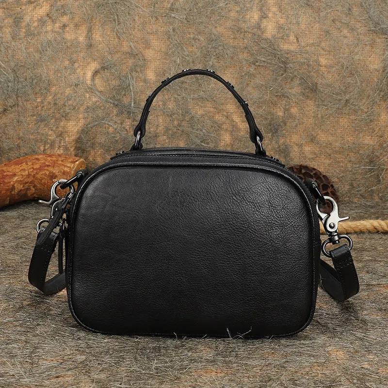 Vintage Brown Leather Womens Around Handbag Shoulder Bags Crossbody Purse for Women