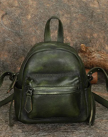 Vintage Brown Small Leather Rucksack Womens Mini Leather Backpack Ladies Backpack Purses