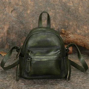 Vintage Brown Small Leather Rucksack Womens Mini Leather Backpack Ladies Backpack Purses