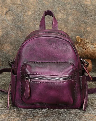Vintage Brown Small Leather Rucksack Womens Mini Leather Backpack Ladies Backpack Purses
