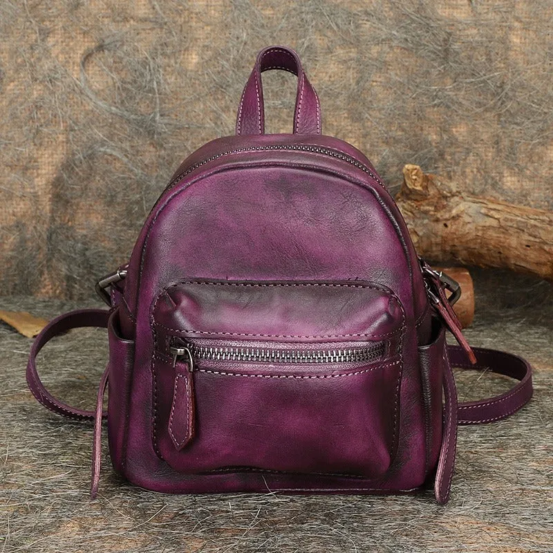 Vintage Brown Small Leather Rucksack Womens Mini Leather Backpack Ladies Backpack Purses