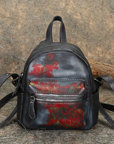 Vintage Brown Small Leather Rucksack Womens Mini Leather Backpack Ladies Backpack Purses