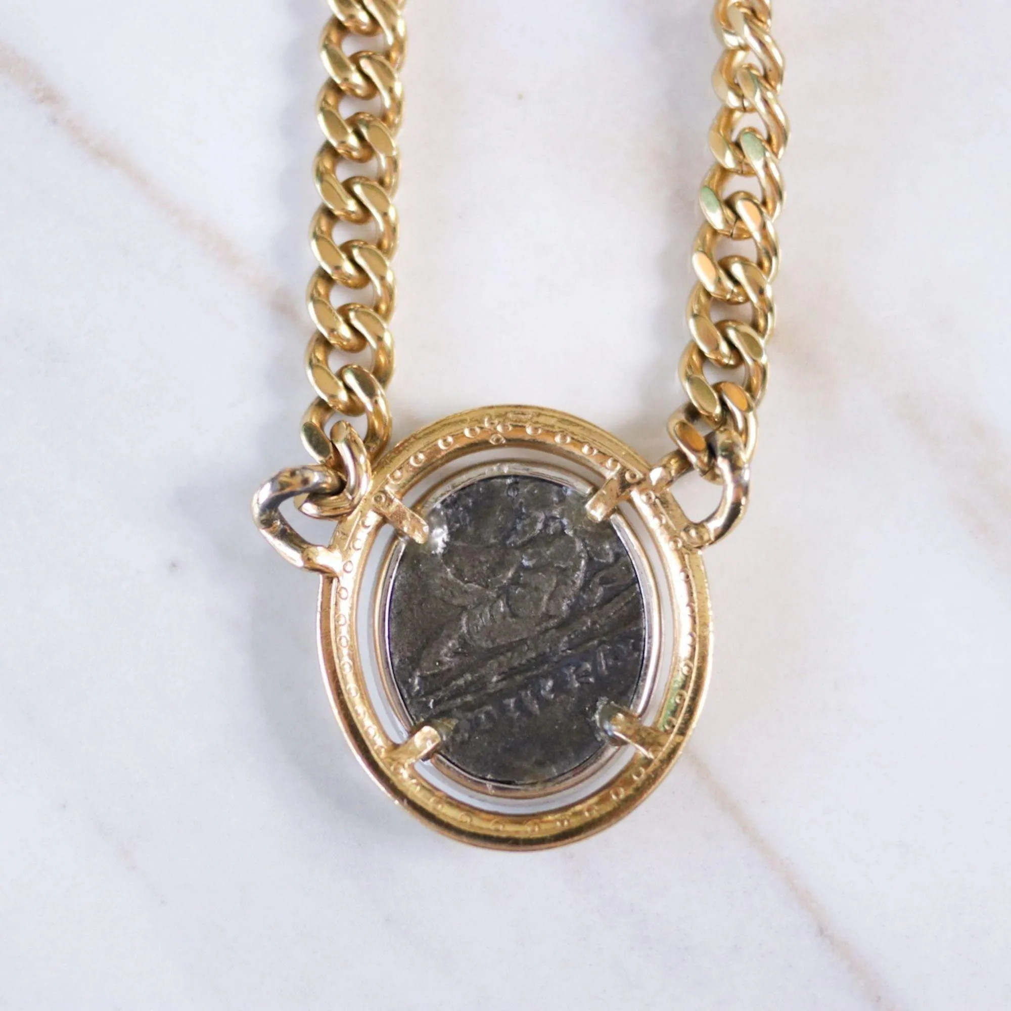 Vintage Ciner Etruscan Coin Gold with Silver Statement Necklace