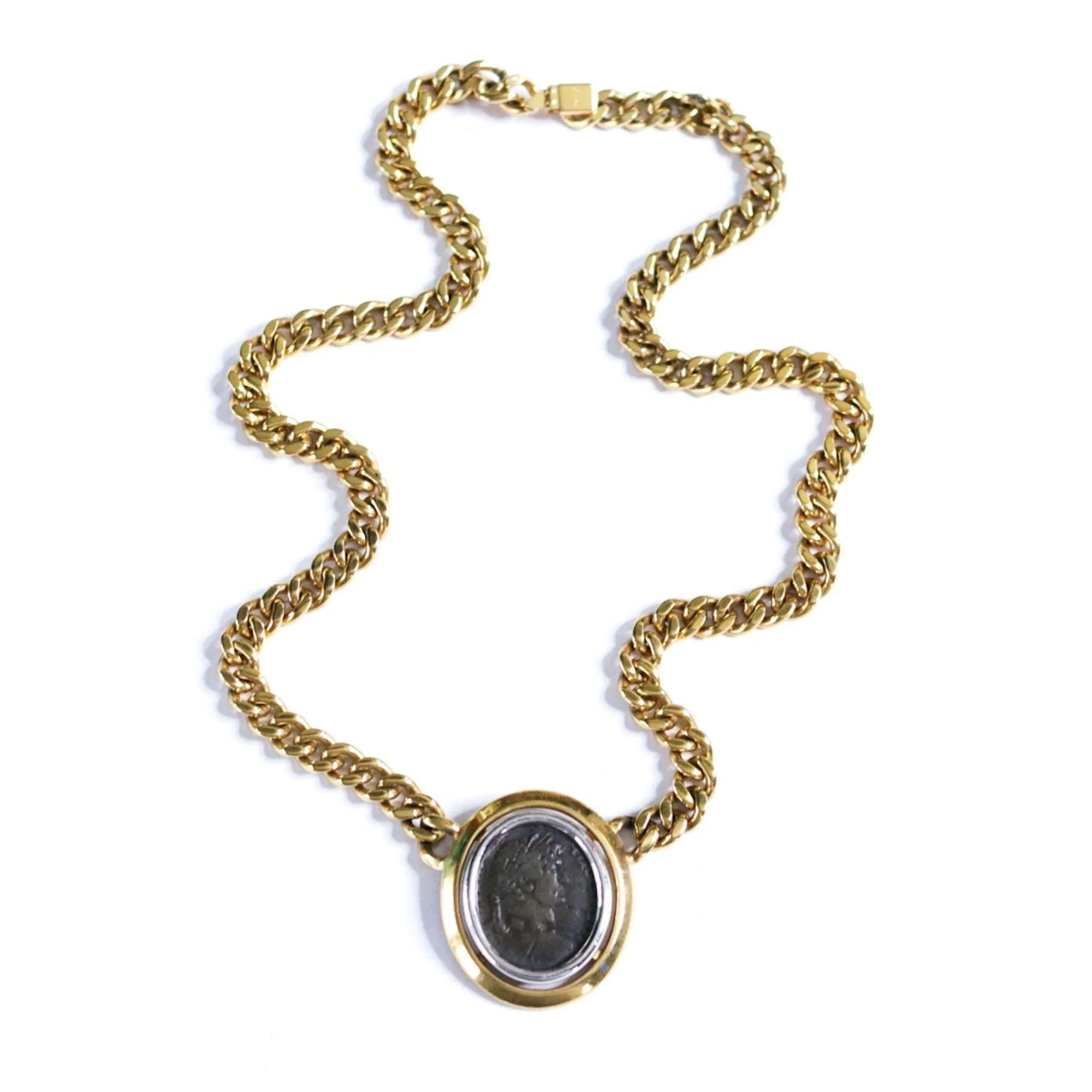 Vintage Ciner Etruscan Coin Gold with Silver Statement Necklace