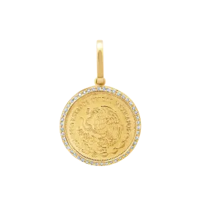 Vintage Coin Pendant with White Pavé Diamonds