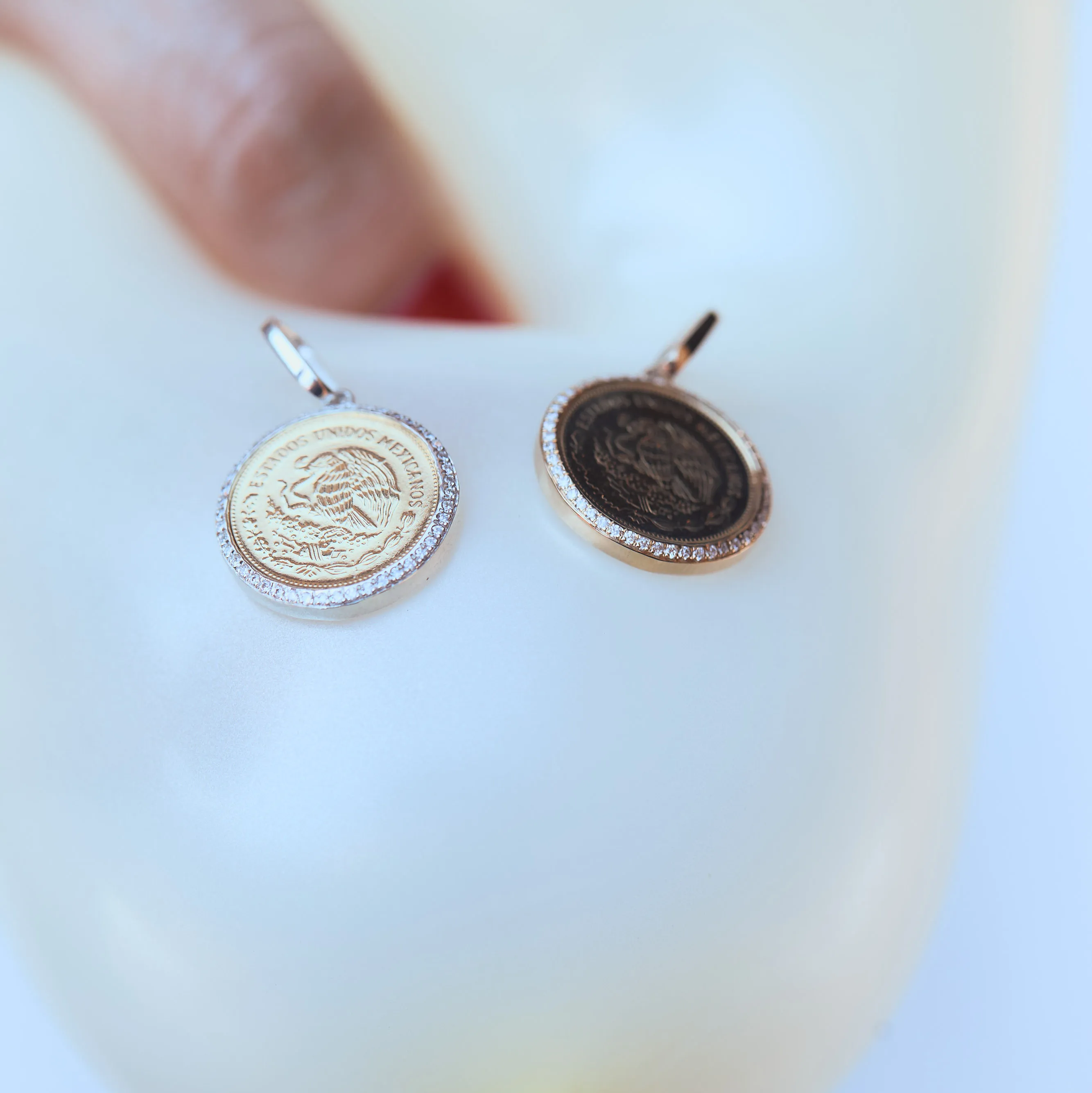 Vintage Coin Pendant with White Pavé Diamonds