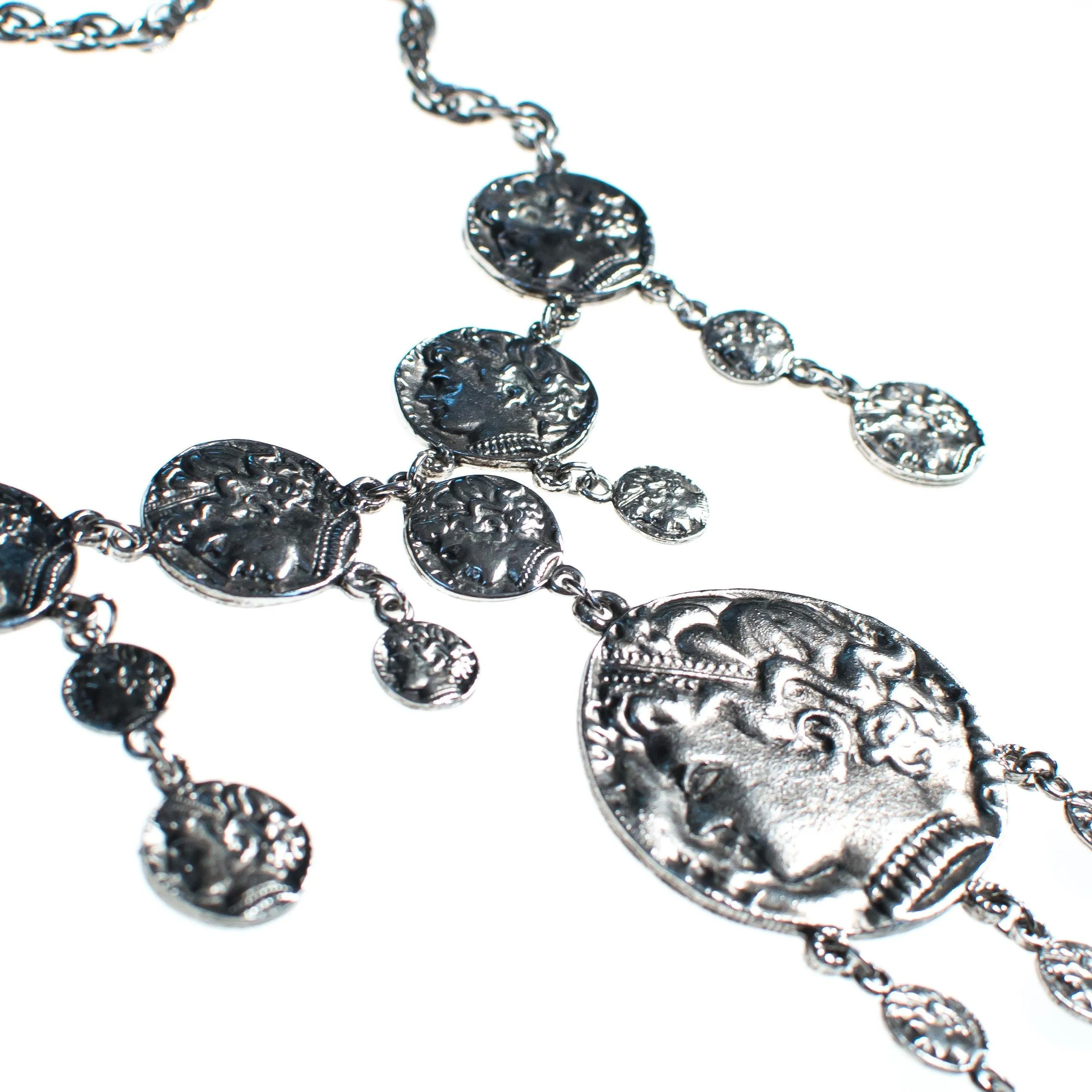 Vintage Crown Trifari Silver Coin Statement Necklace
