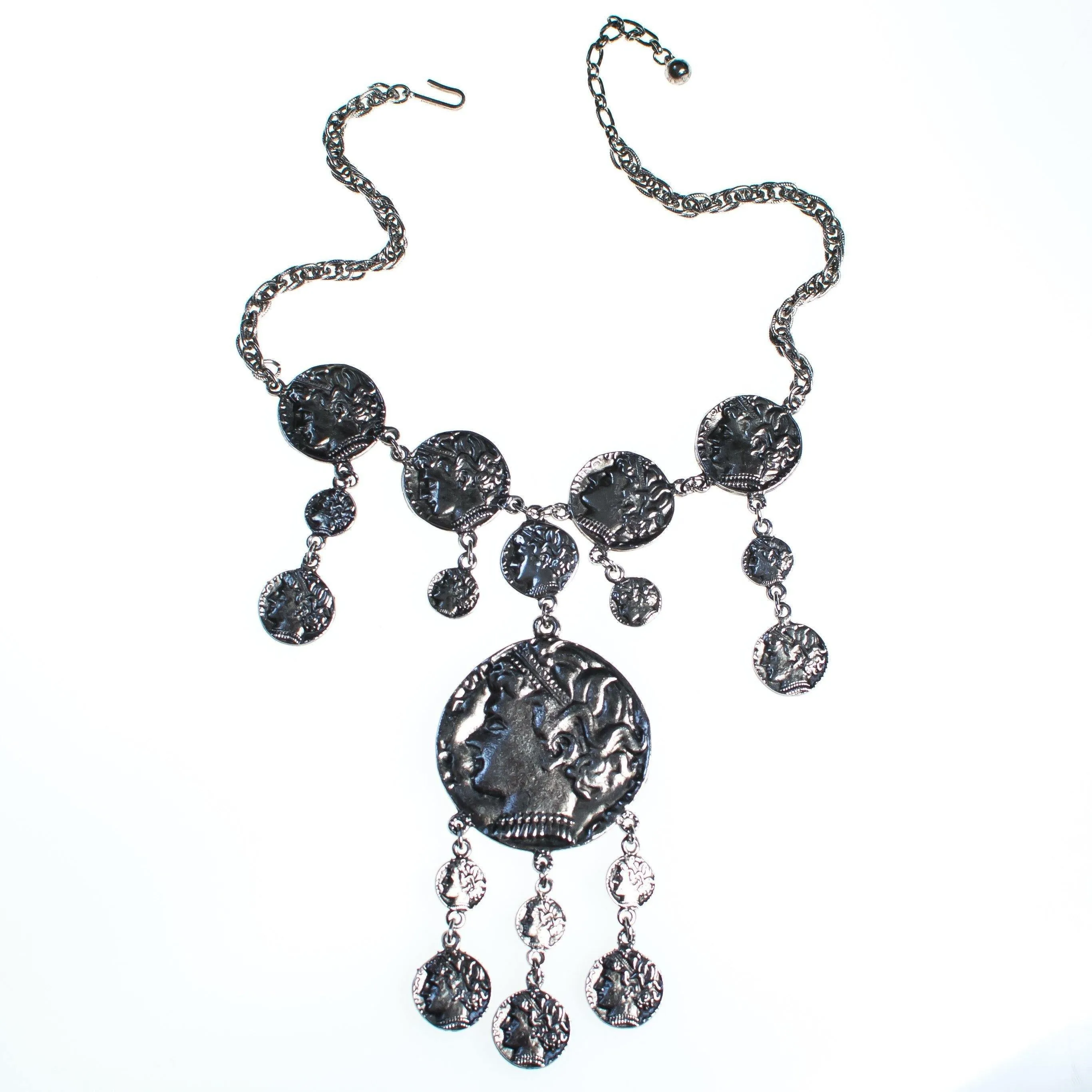 Vintage Crown Trifari Silver Coin Statement Necklace
