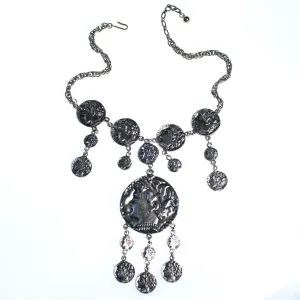 Vintage Crown Trifari Silver Coin Statement Necklace