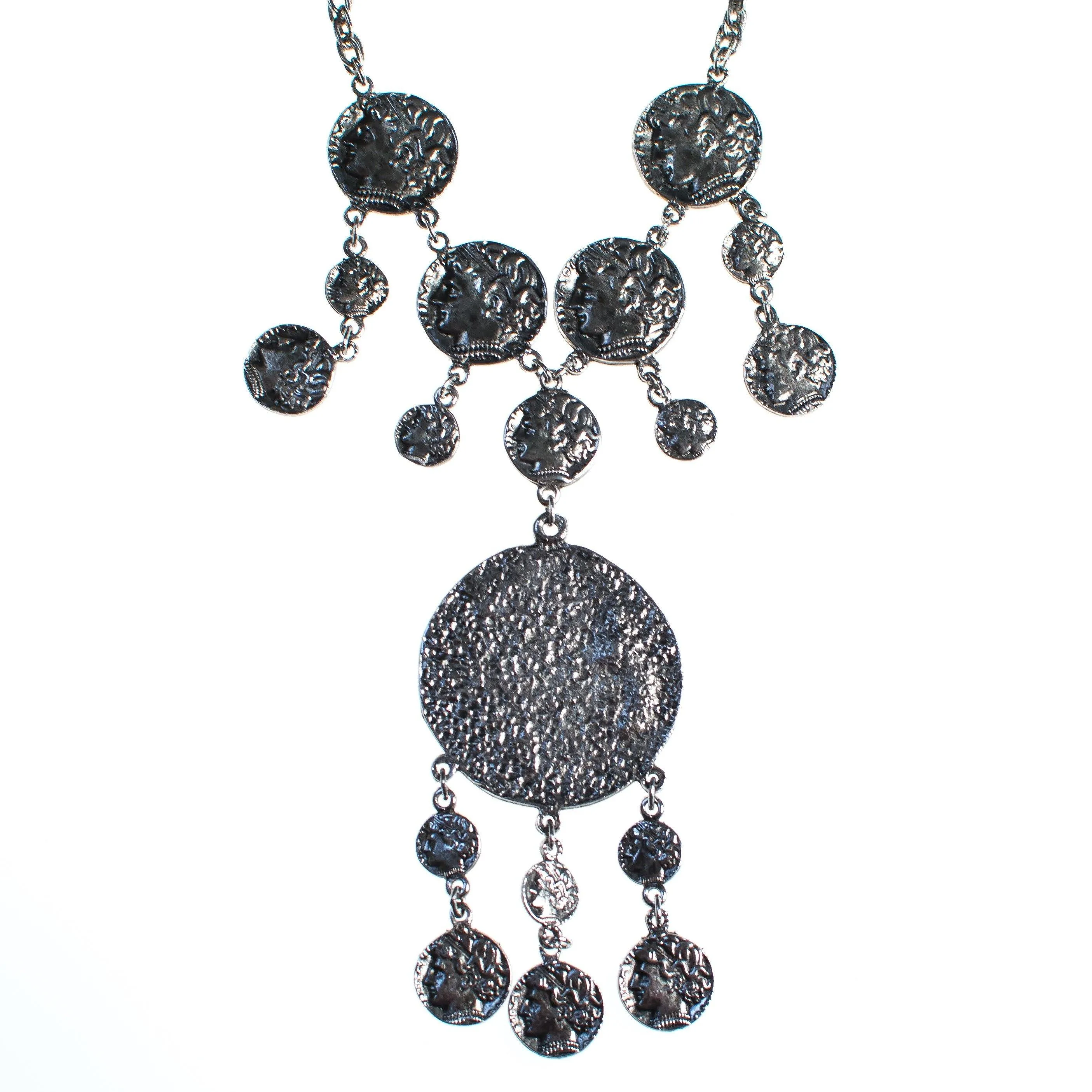 Vintage Crown Trifari Silver Coin Statement Necklace