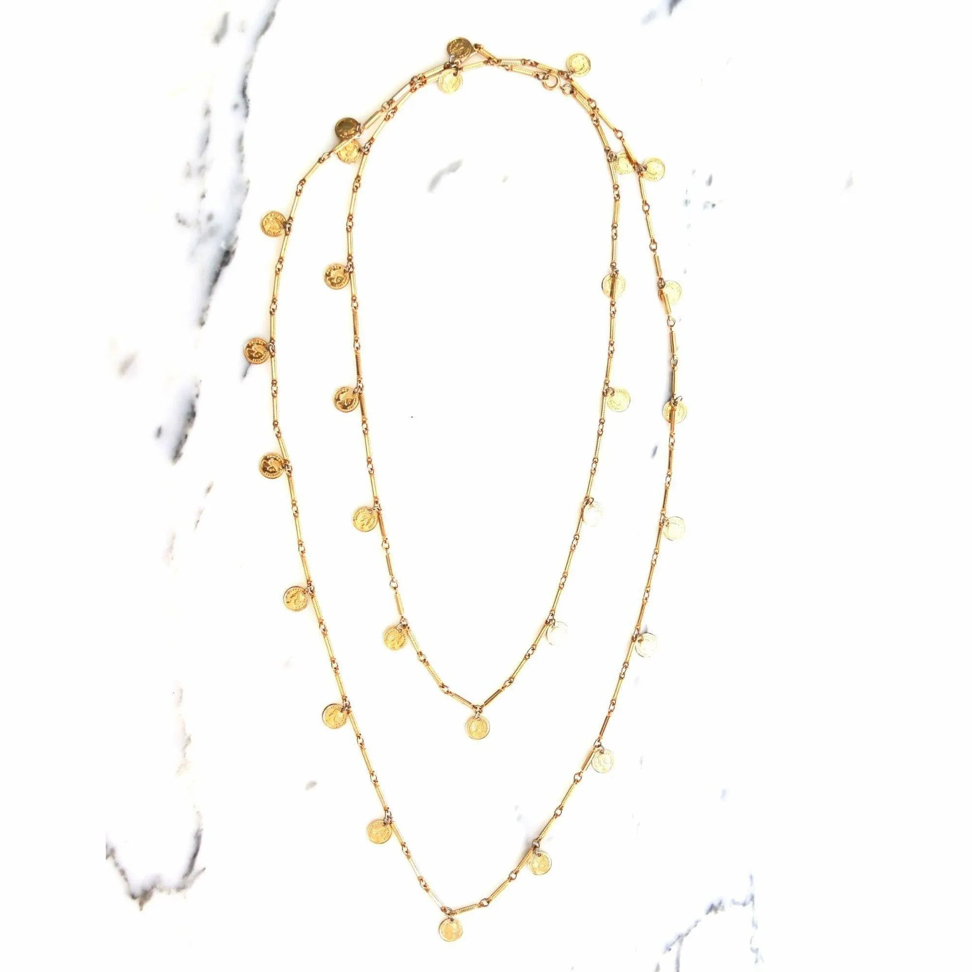 Vintage Dangling Coin Long Statement Necklace