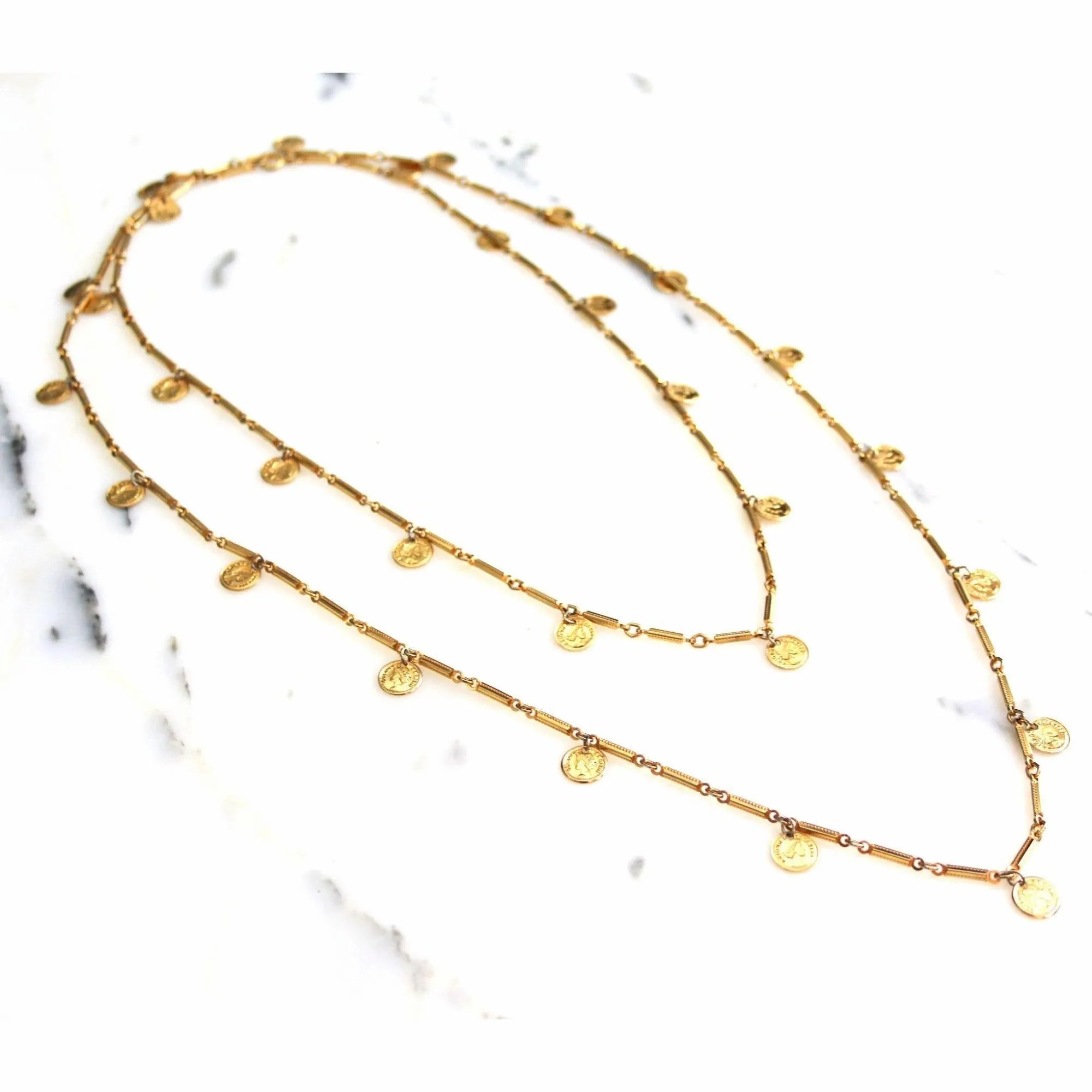 Vintage Dangling Coin Long Statement Necklace