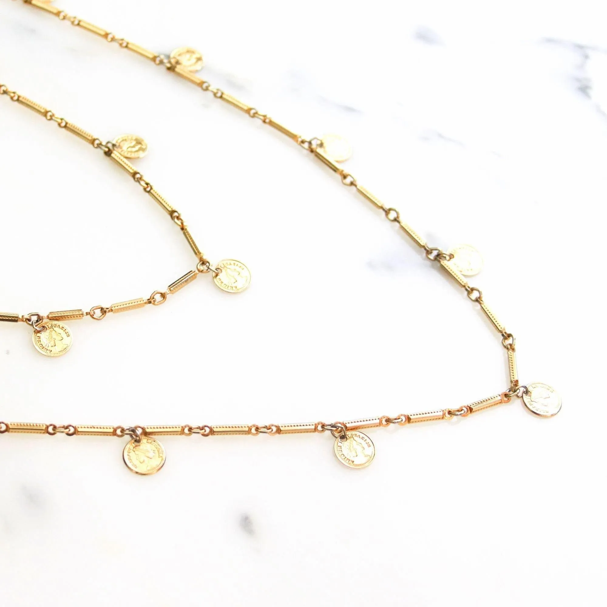 Vintage Dangling Coin Long Statement Necklace