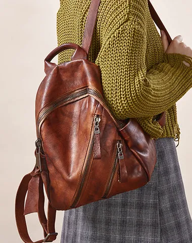 Vintage Dark Gray Leather Rucksack Bag Womens Best School Backpack Ladies Leather Backpack Purses