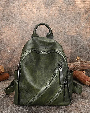 Vintage Dark Gray Leather Rucksack Bag Womens Best School Backpack Ladies Leather Backpack Purses