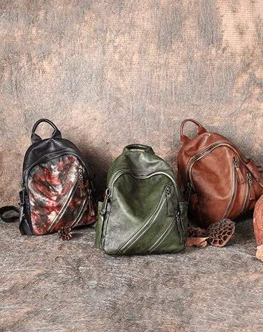 Vintage Dark Gray Leather Rucksack Bag Womens Best School Backpack Ladies Leather Backpack Purses