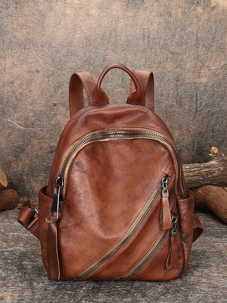 Vintage Dark Gray Leather Rucksack Bag Womens Best School Backpack Ladies Leather Backpack Purses