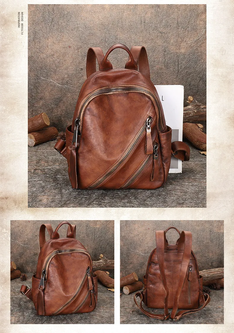 Vintage Dark Gray Leather Rucksack Bag Womens Best School Backpack Ladies Leather Backpack Purses