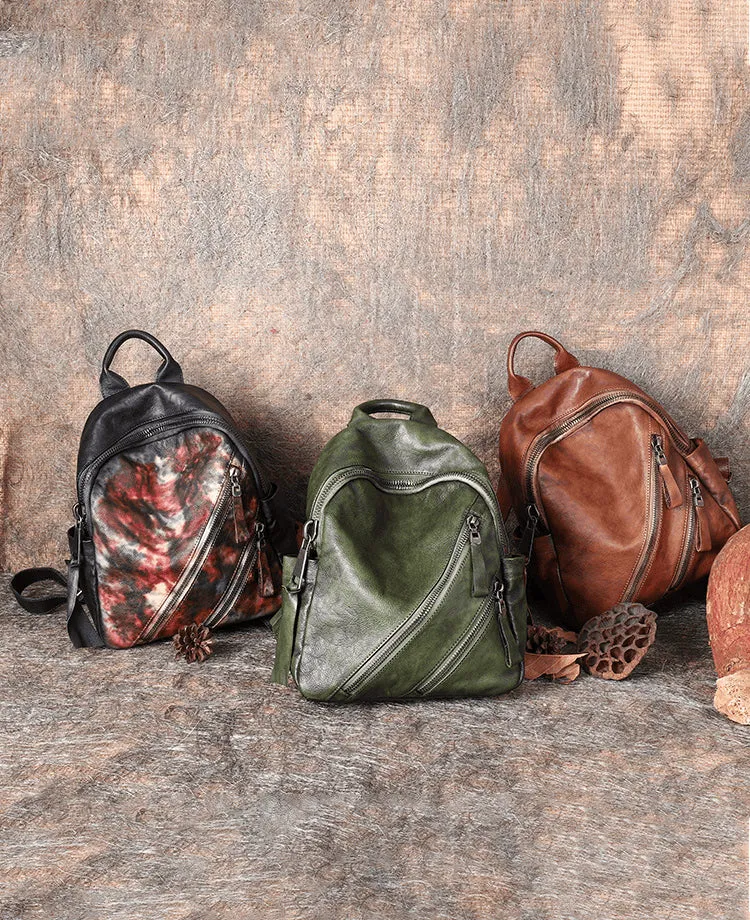 Vintage Dark Gray Leather Rucksack Bag Womens Best School Backpack Ladies Leather Backpack Purses