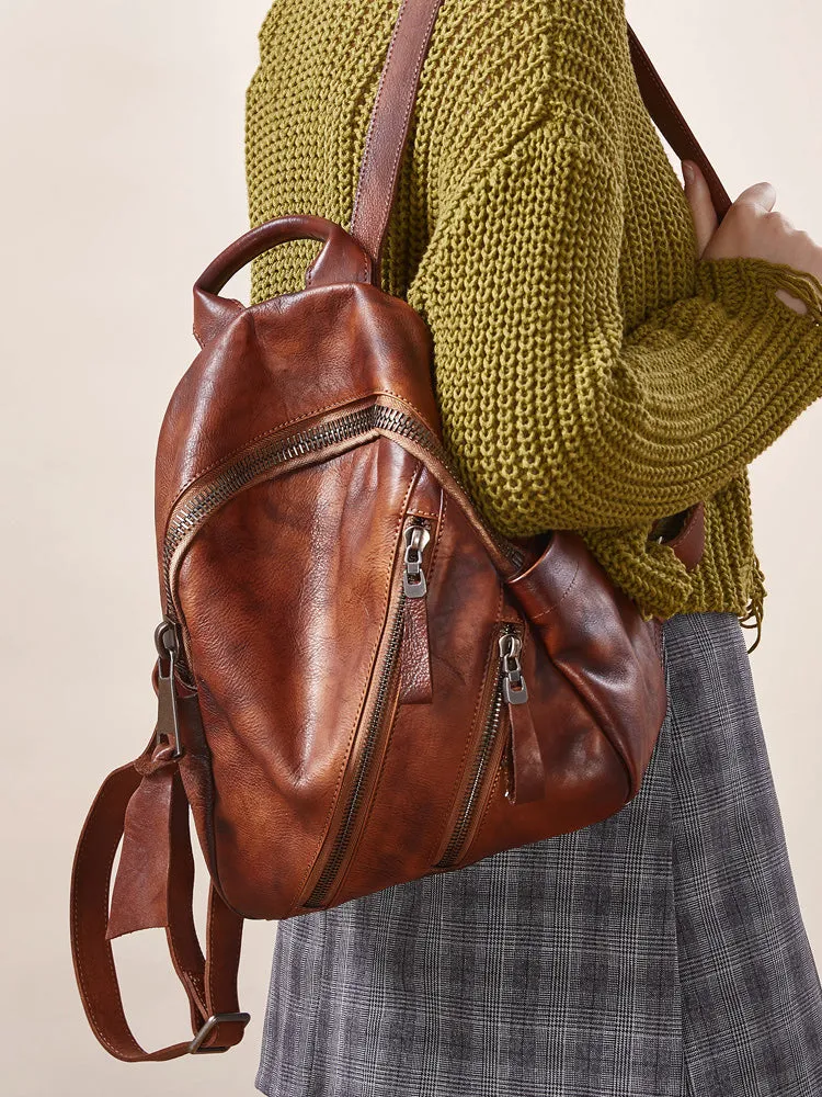 Vintage Dark Gray Leather Rucksack Bag Womens Best School Backpack Ladies Leather Backpack Purses