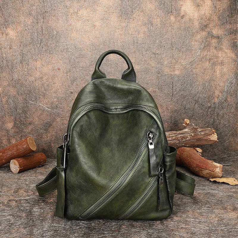 Vintage Dark Gray Leather Rucksack Bag Womens Best School Backpack Ladies Leather Backpack Purses