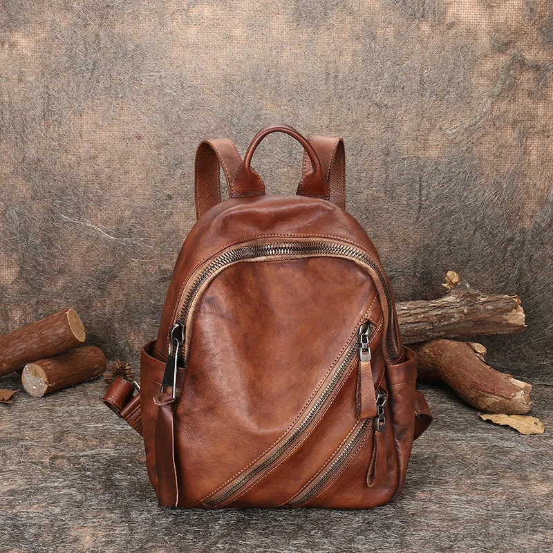 Vintage Dark Gray Leather Rucksack Bag Womens Best School Backpack Ladies Leather Backpack Purses