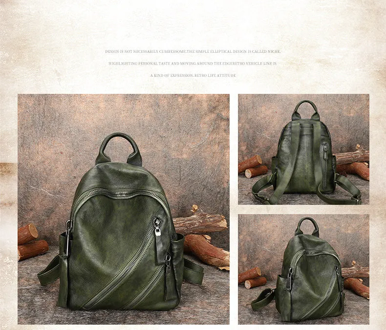 Vintage Dark Gray Leather Rucksack Bag Womens Best School Backpack Ladies Leather Backpack Purses