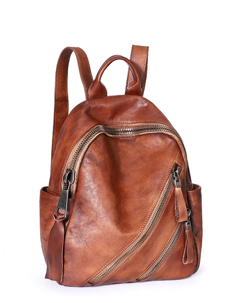 Vintage Dark Gray Leather Rucksack Bag Womens Best School Backpack Ladies Leather Backpack Purses