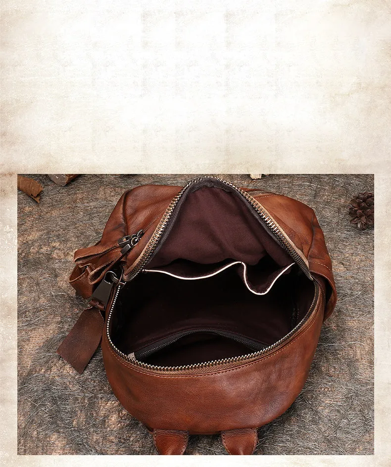 Vintage Dark Gray Leather Rucksack Bag Womens Best School Backpack Ladies Leather Backpack Purses