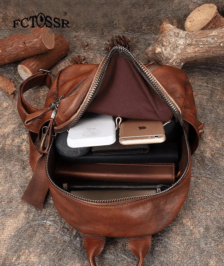 Vintage Dark Gray Leather Rucksack Bag Womens Best School Backpack Ladies Leather Backpack Purses