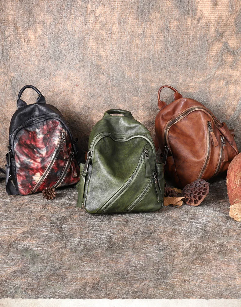 Vintage Dark Gray Leather Rucksack Bag Womens Best School Backpack Ladies Leather Backpack Purses