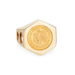 Vintage Dos Pesos 1945 Coin Ring 14k Yellow Gold Sz 10 Men's Signet Jewelry