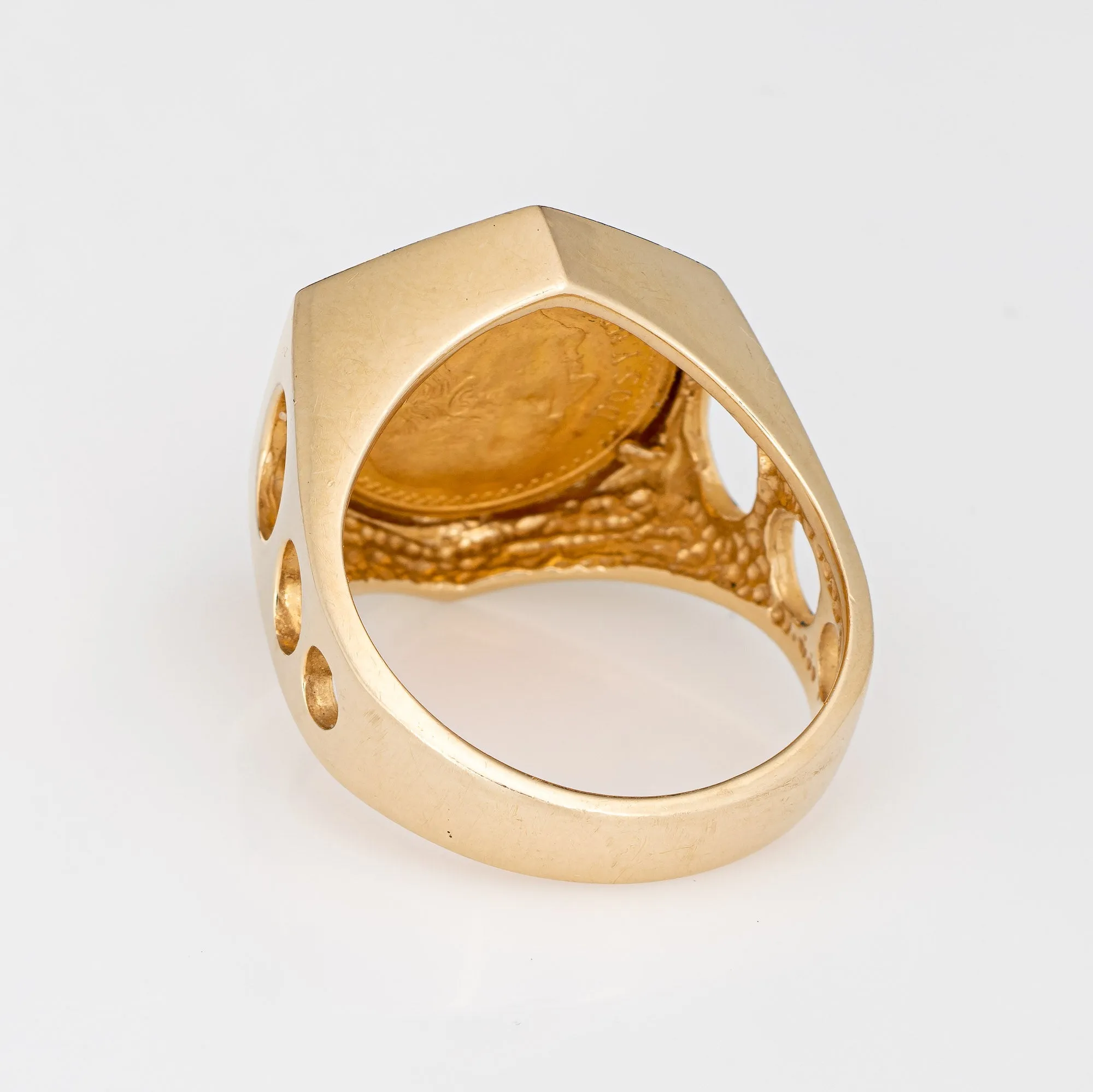 Vintage Dos Pesos 1945 Coin Ring 14k Yellow Gold Sz 10 Men's Signet Jewelry