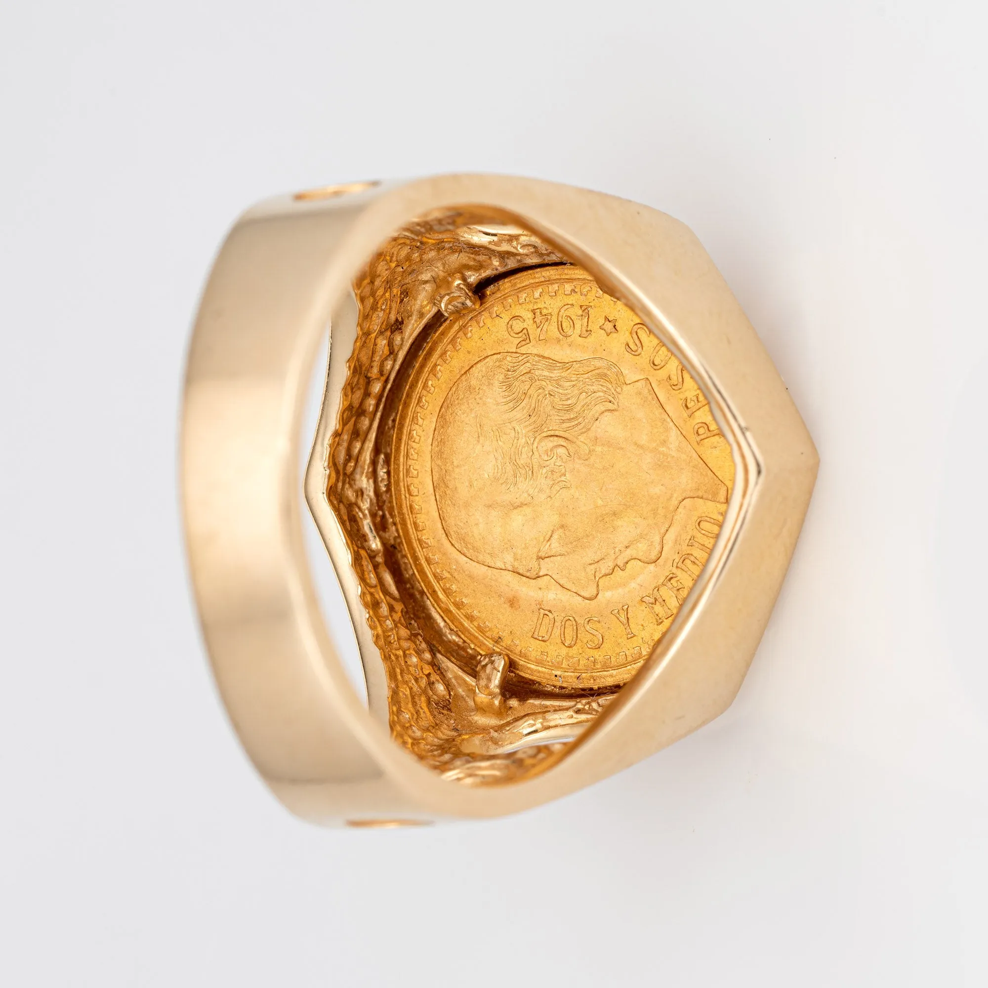 Vintage Dos Pesos 1945 Coin Ring 14k Yellow Gold Sz 10 Men's Signet Jewelry