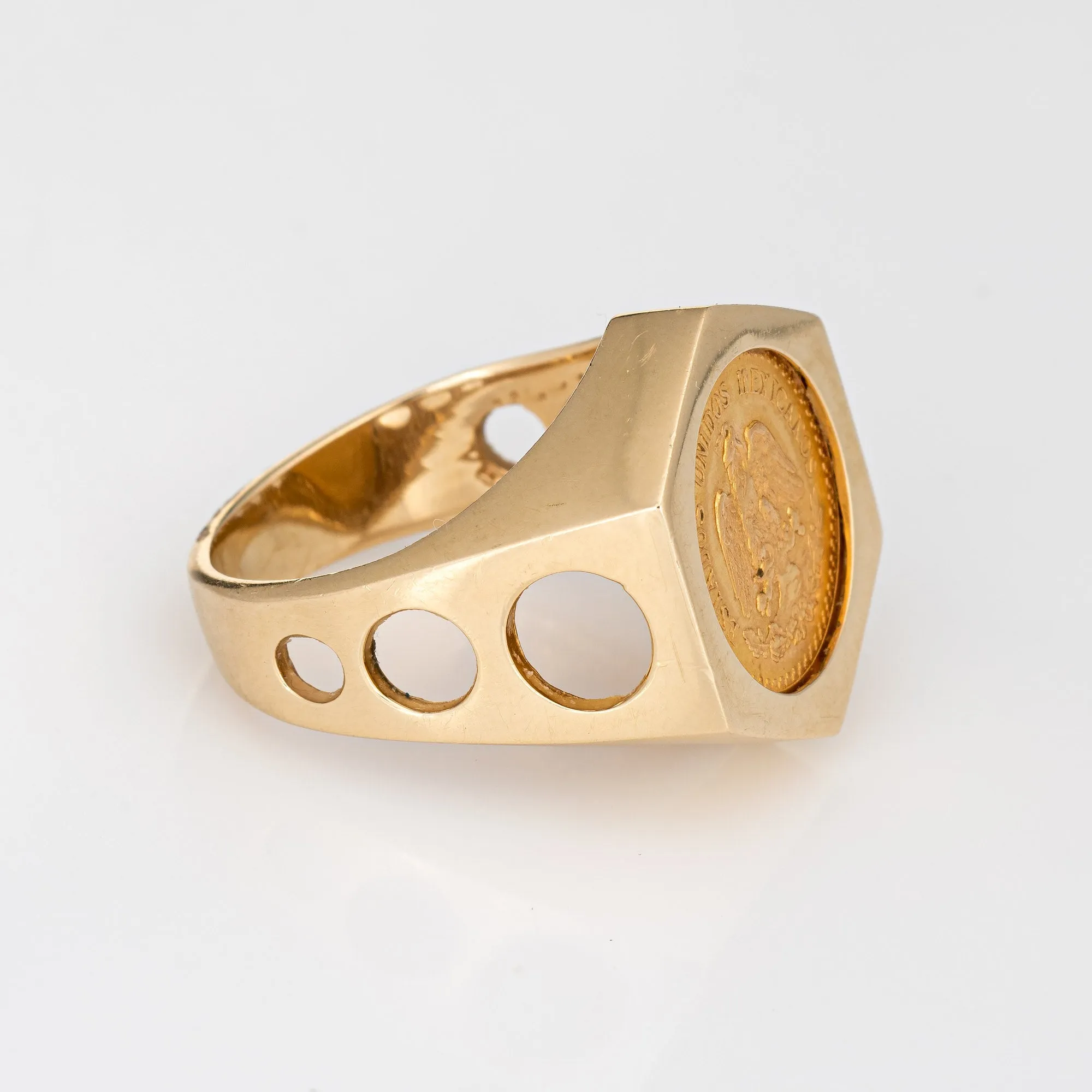 Vintage Dos Pesos 1945 Coin Ring 14k Yellow Gold Sz 10 Men's Signet Jewelry