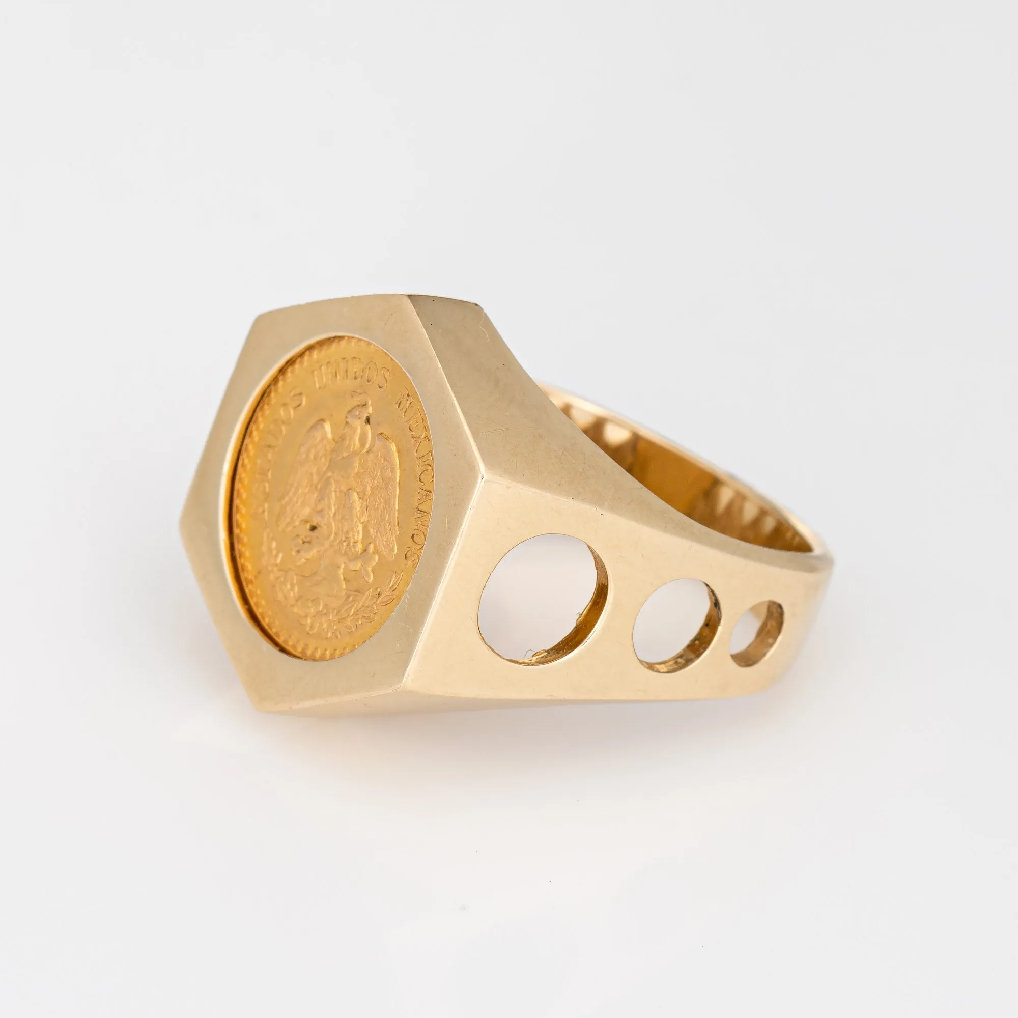 Vintage Dos Pesos 1945 Coin Ring 14k Yellow Gold Sz 10 Men's Signet Jewelry