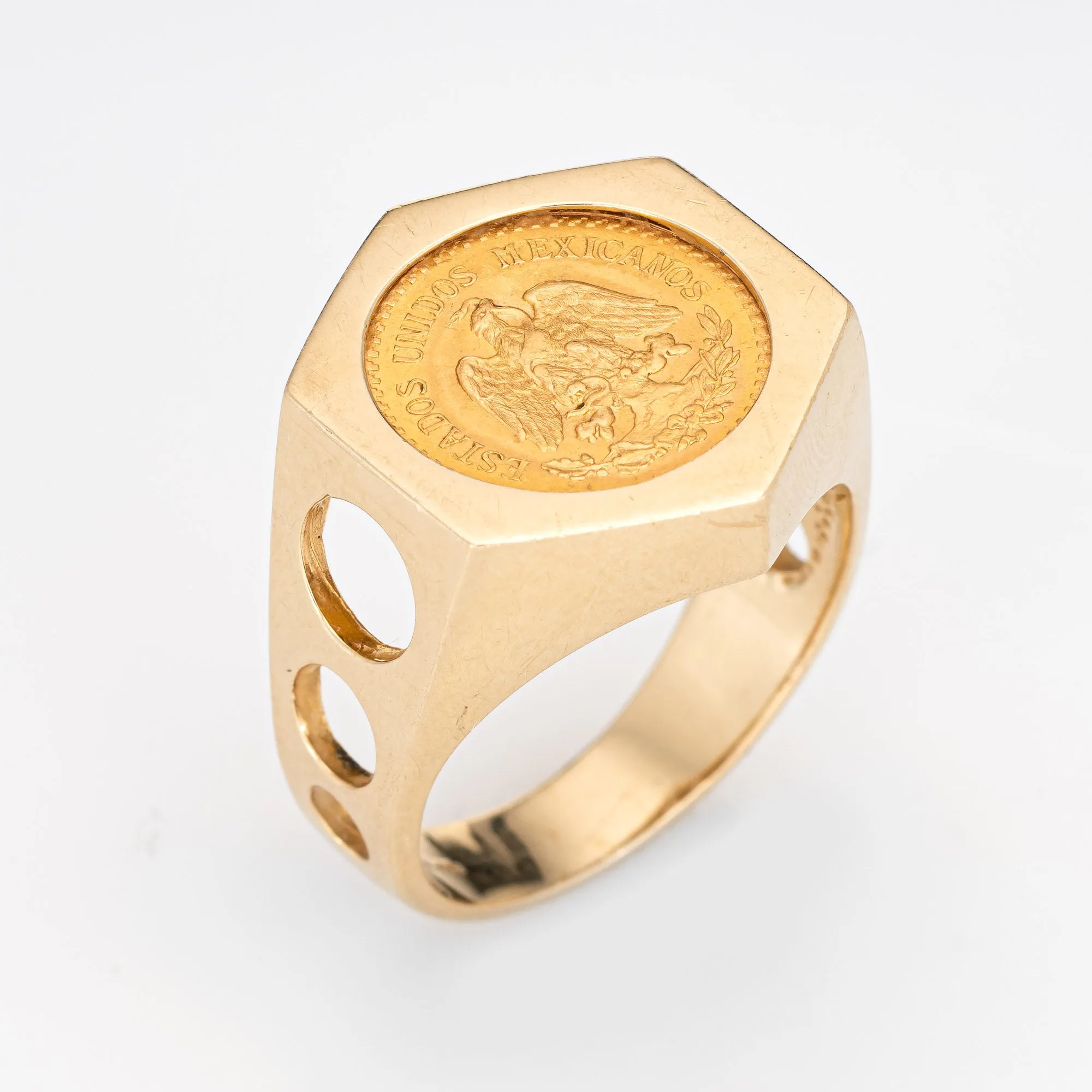Vintage Dos Pesos 1945 Coin Ring 14k Yellow Gold Sz 10 Men's Signet Jewelry