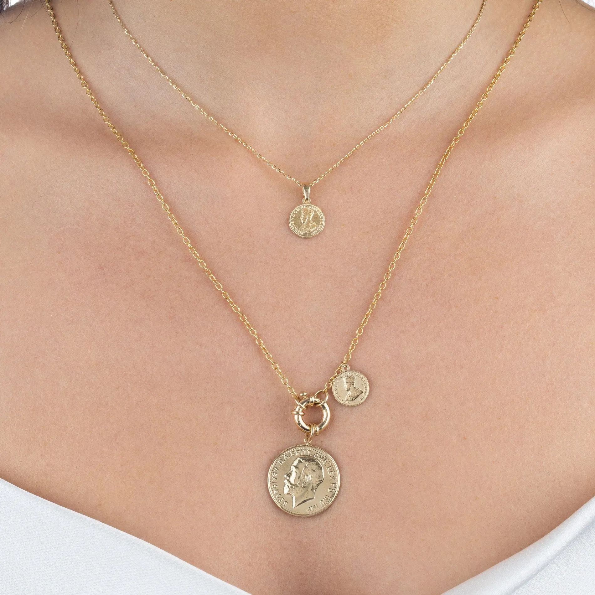 Vintage Double Coin Toggle Necklace 14K