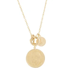 Vintage Double Coin Toggle Necklace 14K