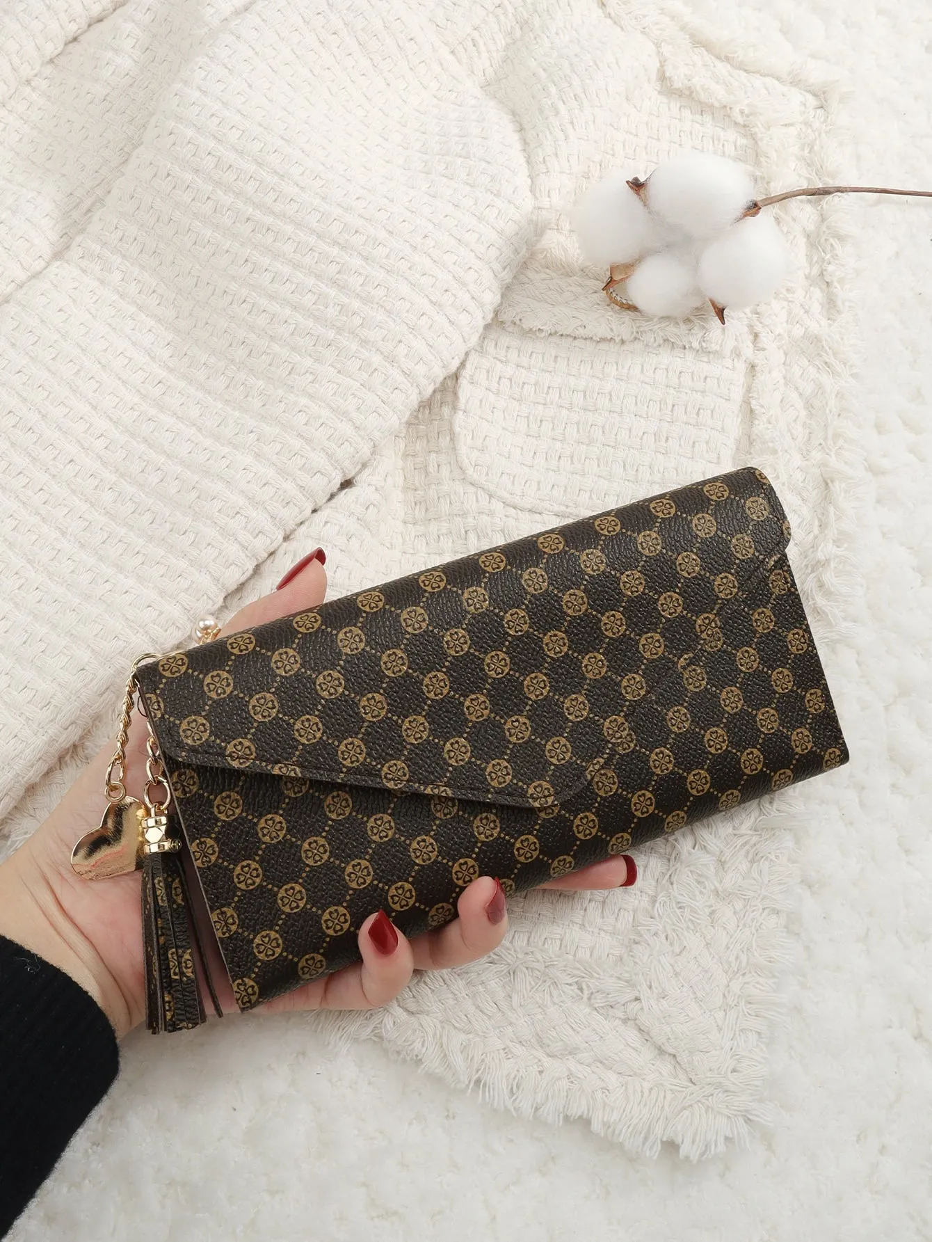 Vintage Fold Over Long Wallet - Coffee Brown