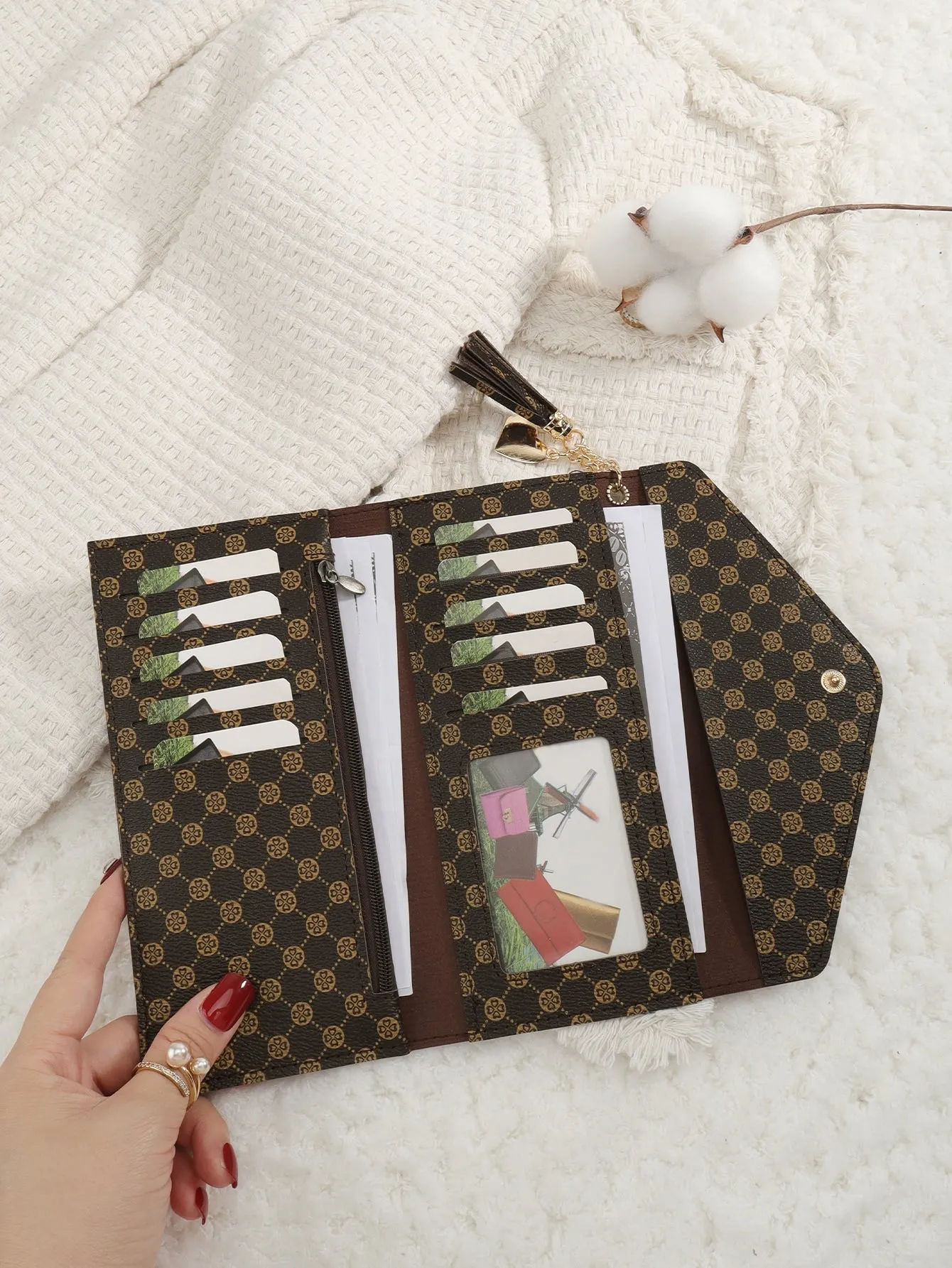 Vintage Fold Over Long Wallet - Coffee Brown