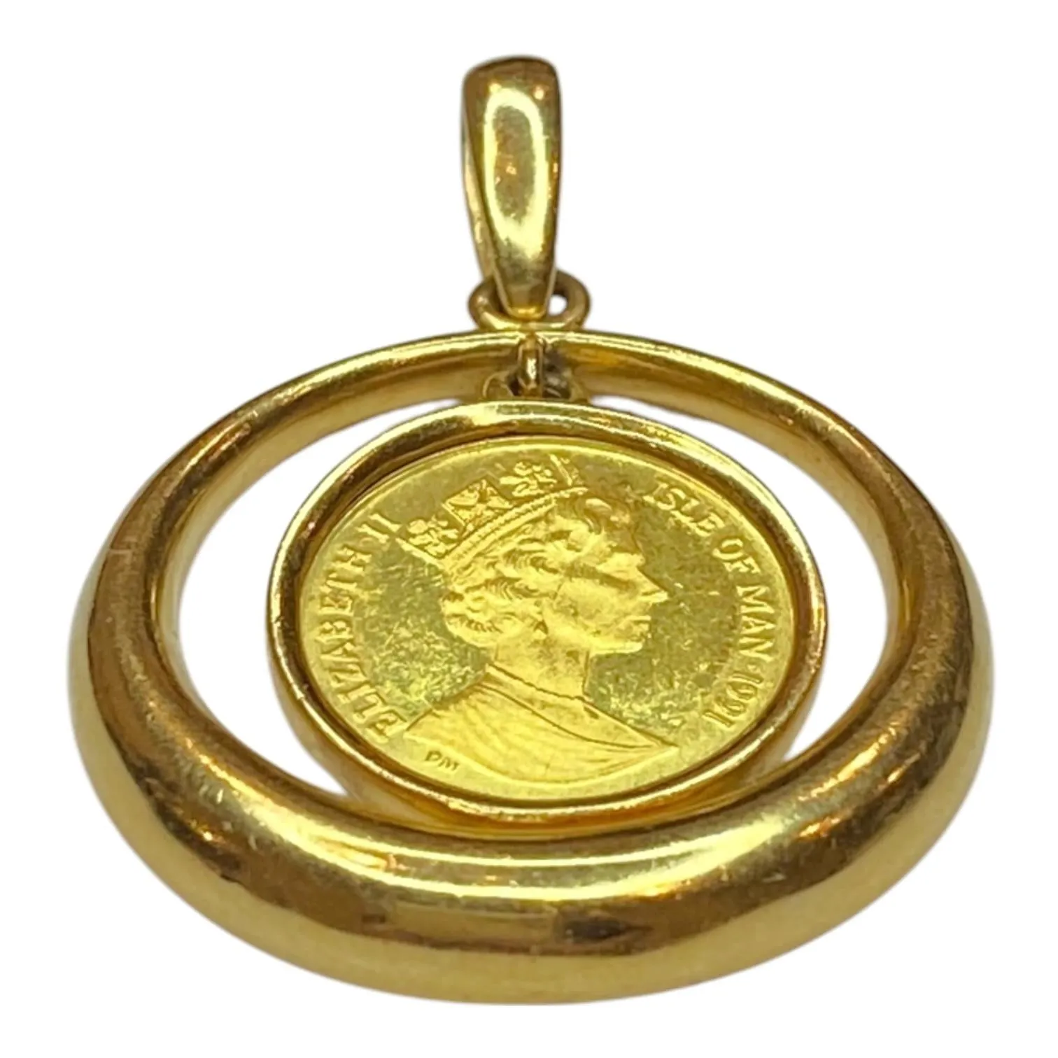 Vintage Gold Isle of Man Coin Pendant