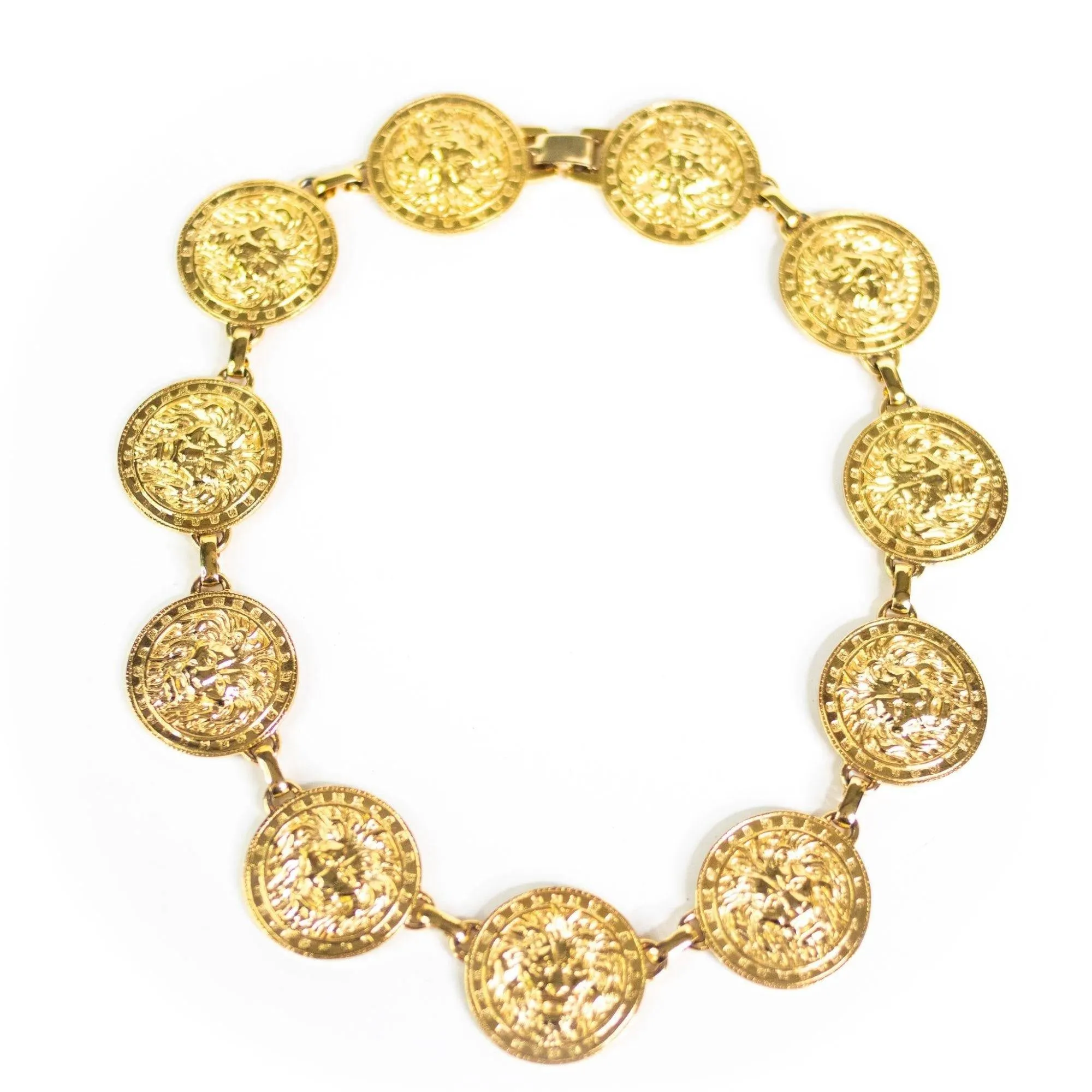 Vintage Gold Lion Coin Medallion Disc Statement Necklace