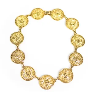 Vintage Gold Lion Coin Medallion Disc Statement Necklace