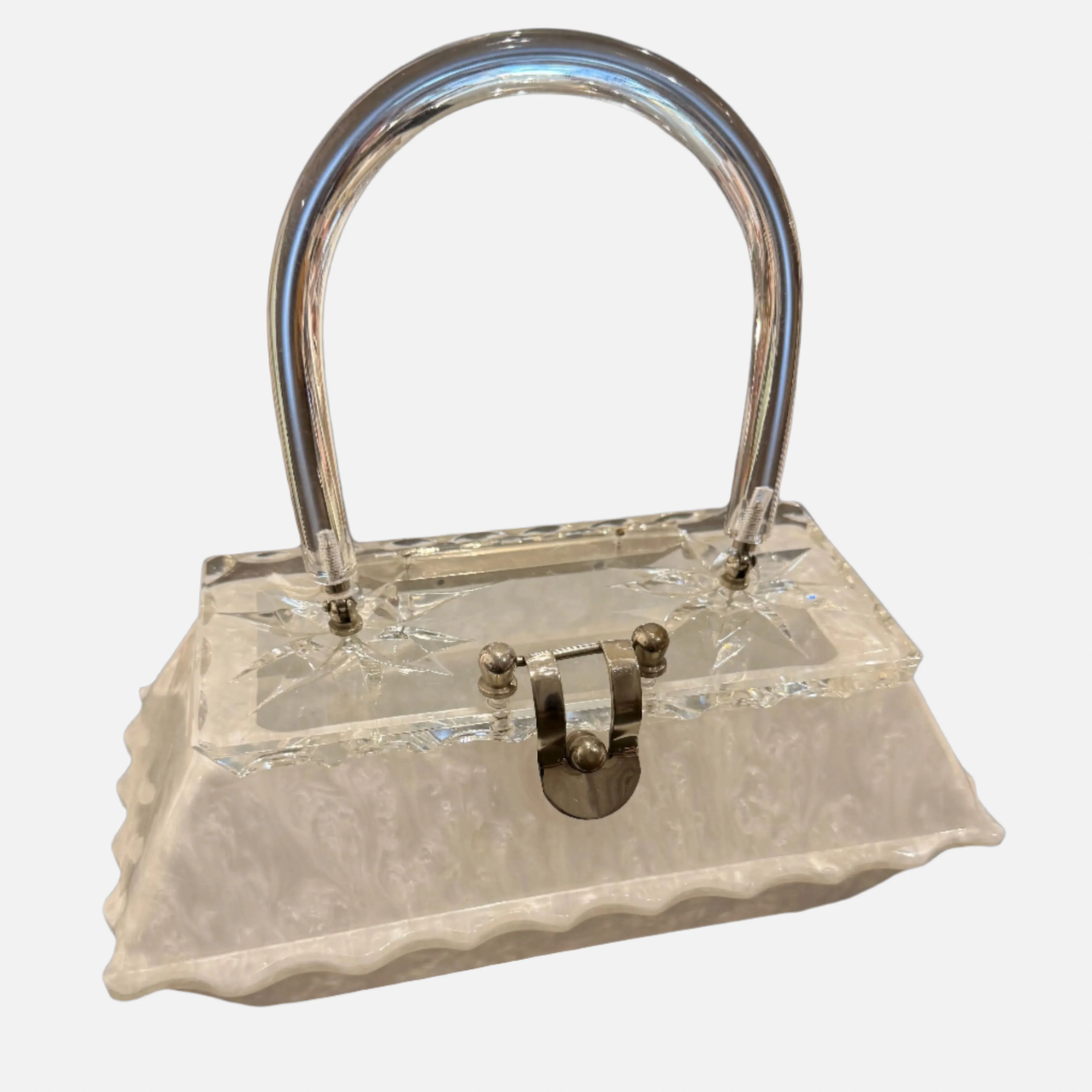 Vintage Llewellyn White Pearl & Clear Lucite Purse (1123a)