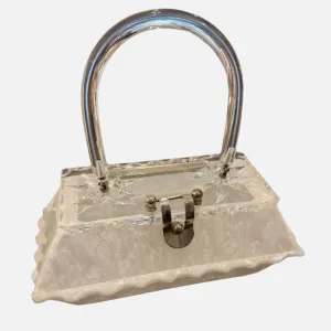 Vintage Llewellyn White Pearl & Clear Lucite Purse (1123a)
